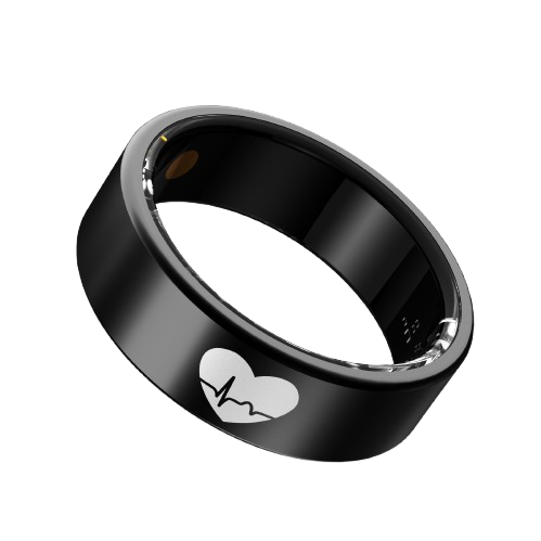 ECG smart health ring close-up — epoxy resin and stainless steel construction